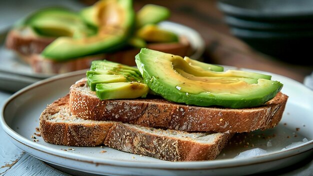 Toast met avocado op bord.