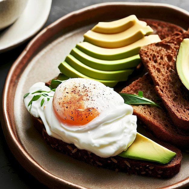 Toast met avocado soft cream cheese roggebrood en gepocheerd ei