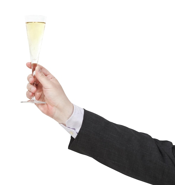 Toast met champagneglas in zakenmanhand