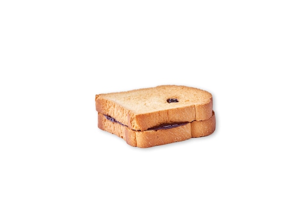 Toast met pruimenjam op de witte achtergrond