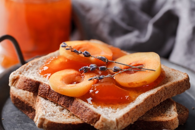 Toast with apricot jam on top