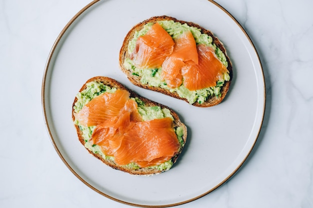 Toast with avocado and salmon