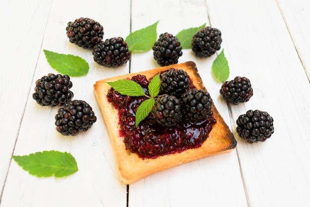 Toast with blackberry jam