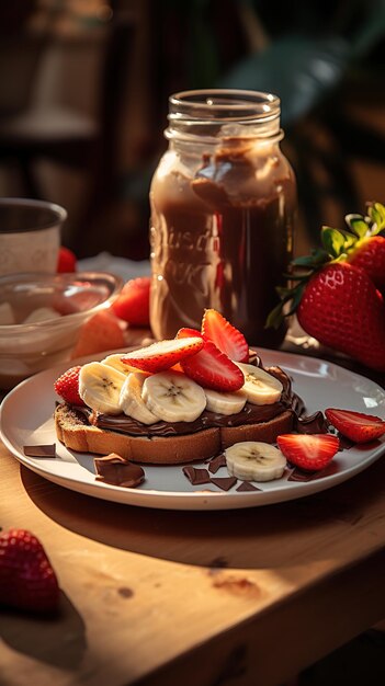 Toast with chocolate spread strawberries and banana slices Culinary blogs Recipe books Food presenta