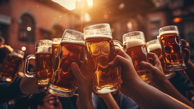 A toast with a glass of beer hand holding beer generated by AI