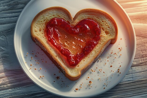 Toast with Heart Shaped Jam Closeup From Above