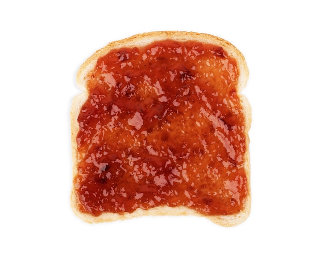 Toast with jam on white background