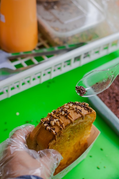 toast with peanut butter topping and messes with peanuts