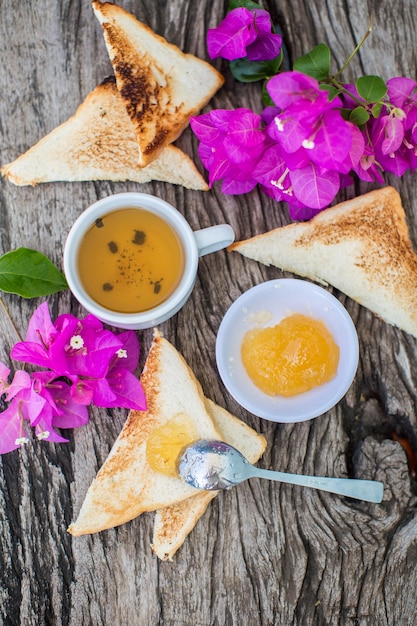 Toast with pineapple jam and tea Breakfast Rustic