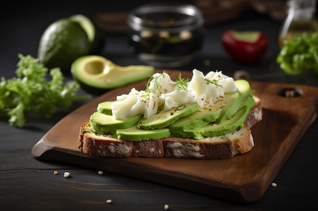 Photo toast with salad and cheese cream