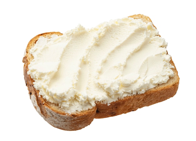 Toasted bread with cream cheese isolated on white background