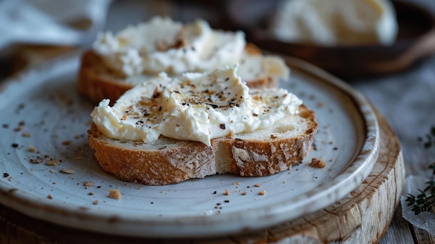 Toasted bread with cream cheese