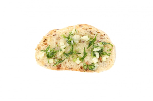 Toasted bread with garlic isolated on white