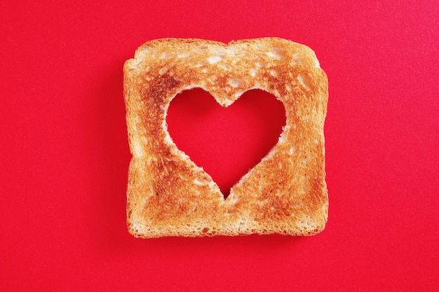 Toasted bread with a heartshaped cut