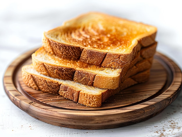 Toasted bread on a wooden plate