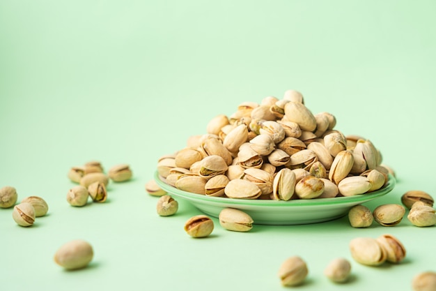 Toasted pistachios in a plate