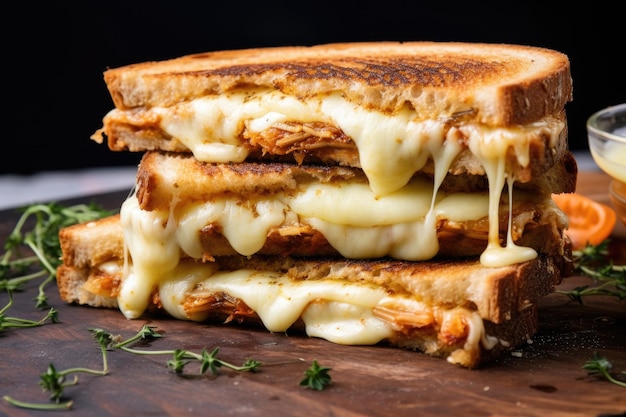 Поджаренный сэндвич с плавящимся сыром и начинкой