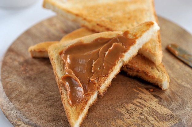 Toasted toast with boiled condensed milk, jam