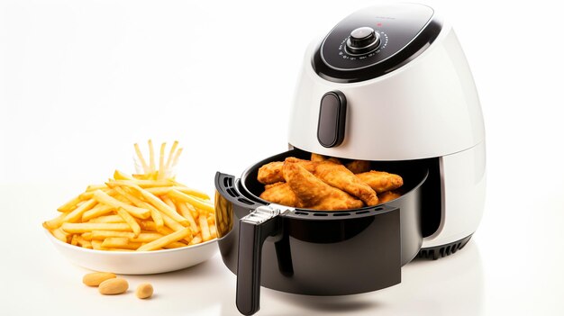 Photo a toaster with fries and a plate of fries