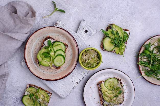 Toasts with avocado and microgreen