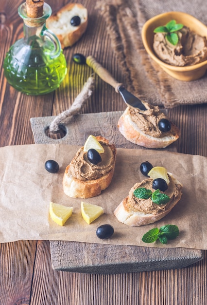 Toasts with chicken liver pate