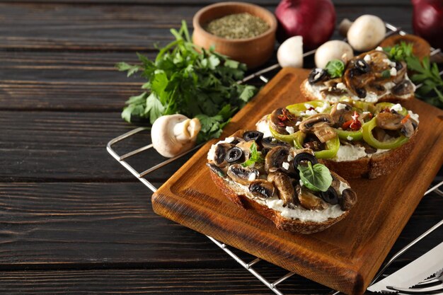 Toasts with grilled vegetables space for text