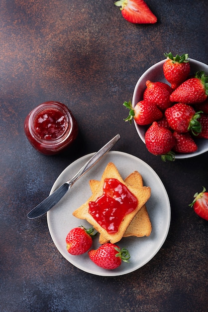 Toasts with strawberry jam