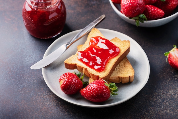 Toasts with strawberry jam