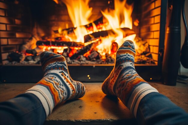 Toasty Toes by the Fire Feet in Socks Generative AI