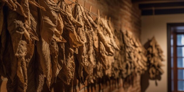 Tobacco leaf hanging on the wall