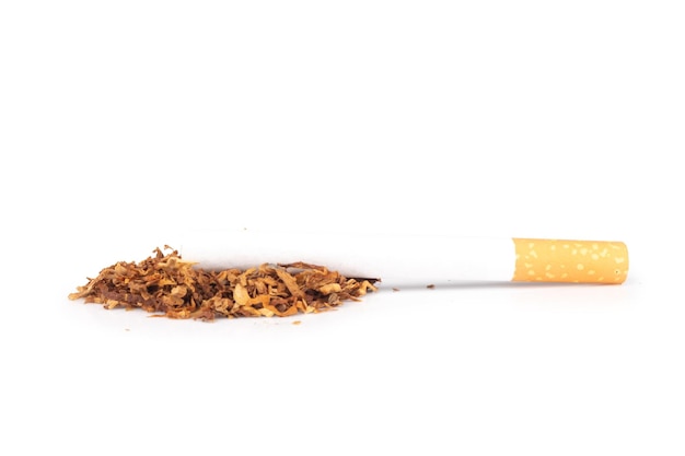 담배 잎 담배 꽁초 흰색 배경에 고립