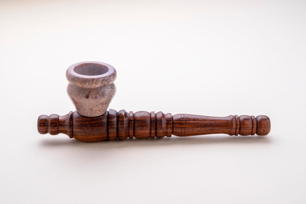 Tobacco pipe isolated smoking wooden pipe closeup