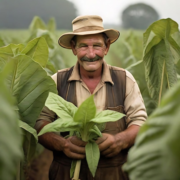 Tobacco plant hugging farmer AI