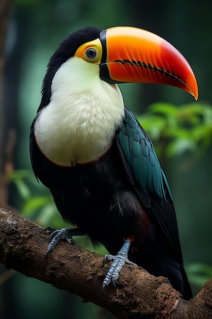 Toco toucan sitting on the tree branch
