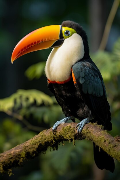 Toco toucan zit op de tak van de boom