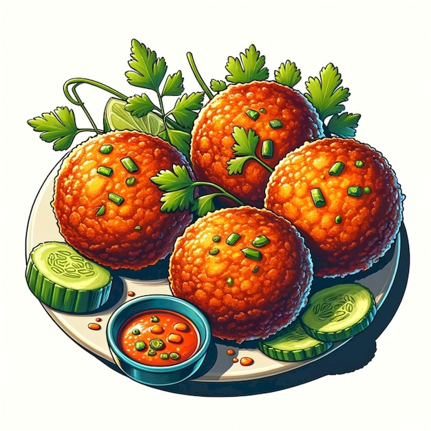 Tod man pla illustration of typical Thai food