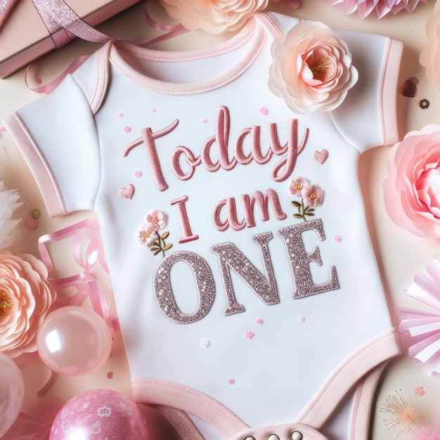 Today I am One First Birthday Onesie with Pink Decor