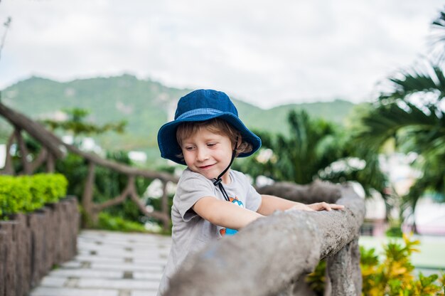 Toddler Boy tourist in Vietnam. Po Nagar Cham Tovers. 