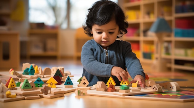 Toddler exploring the toys in the room