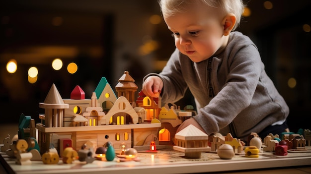 Toddler exploring the toys in the room