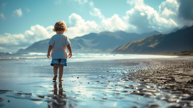 Toddler First Steps on a Peaceful Beach