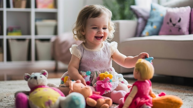 Toddler girl sitting and playing