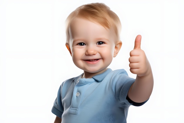 A toddler giving a thumbs up isolated background