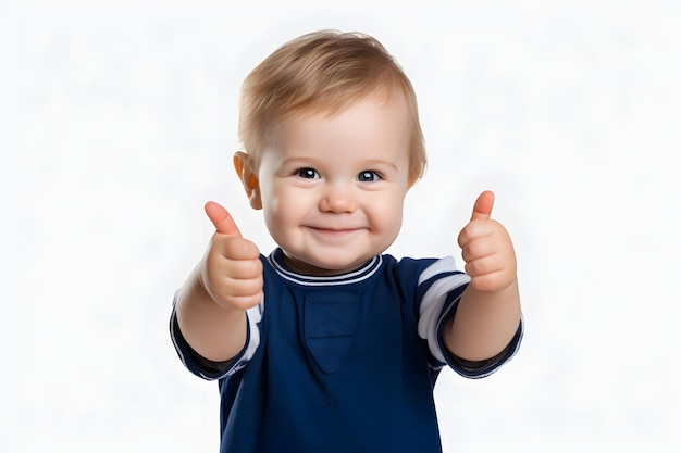 A toddler giving a thumbs up isolated background