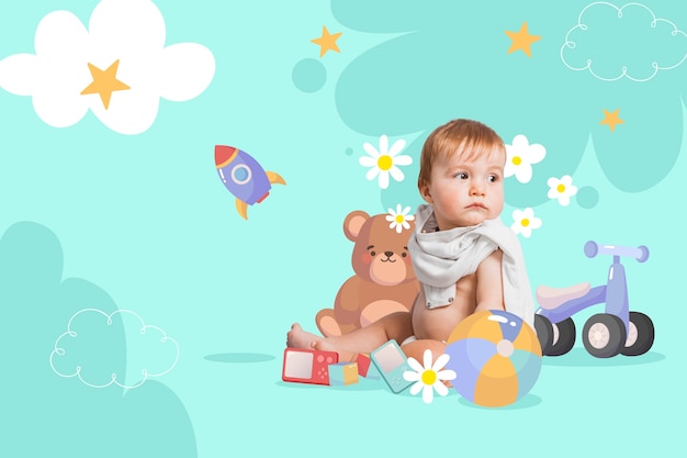 Photo toddler panoramic banner composition