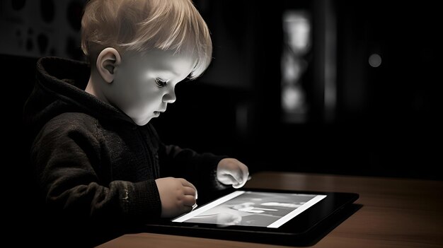 A toddler swiping on a touchscreen educational game