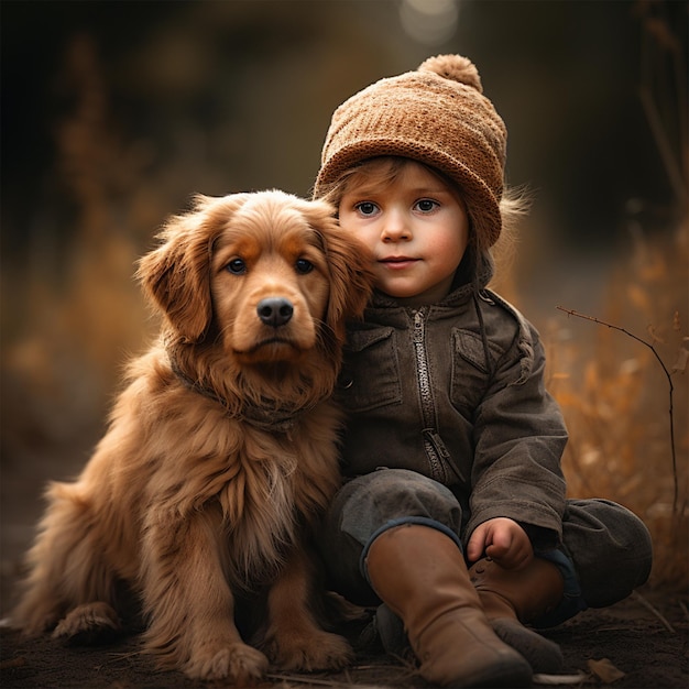 Toddler with dog beautiful image