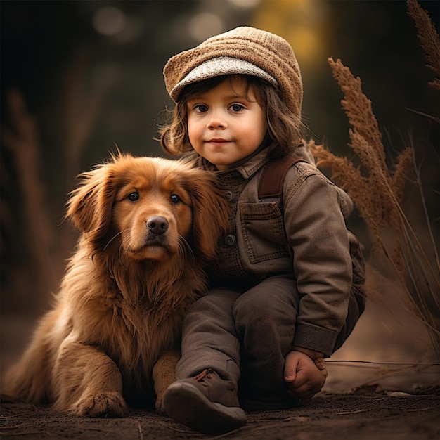 Toddler with dog beautiful image