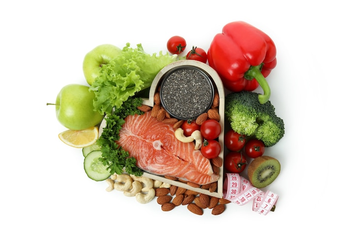 Foto toebehoren voor gezonde voeding geïsoleerd op een witte achtergrond