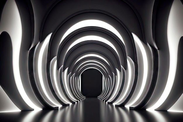 Toegang tot de metro als 3D-samenvatting van witte en zwarte lijnen en bochten
